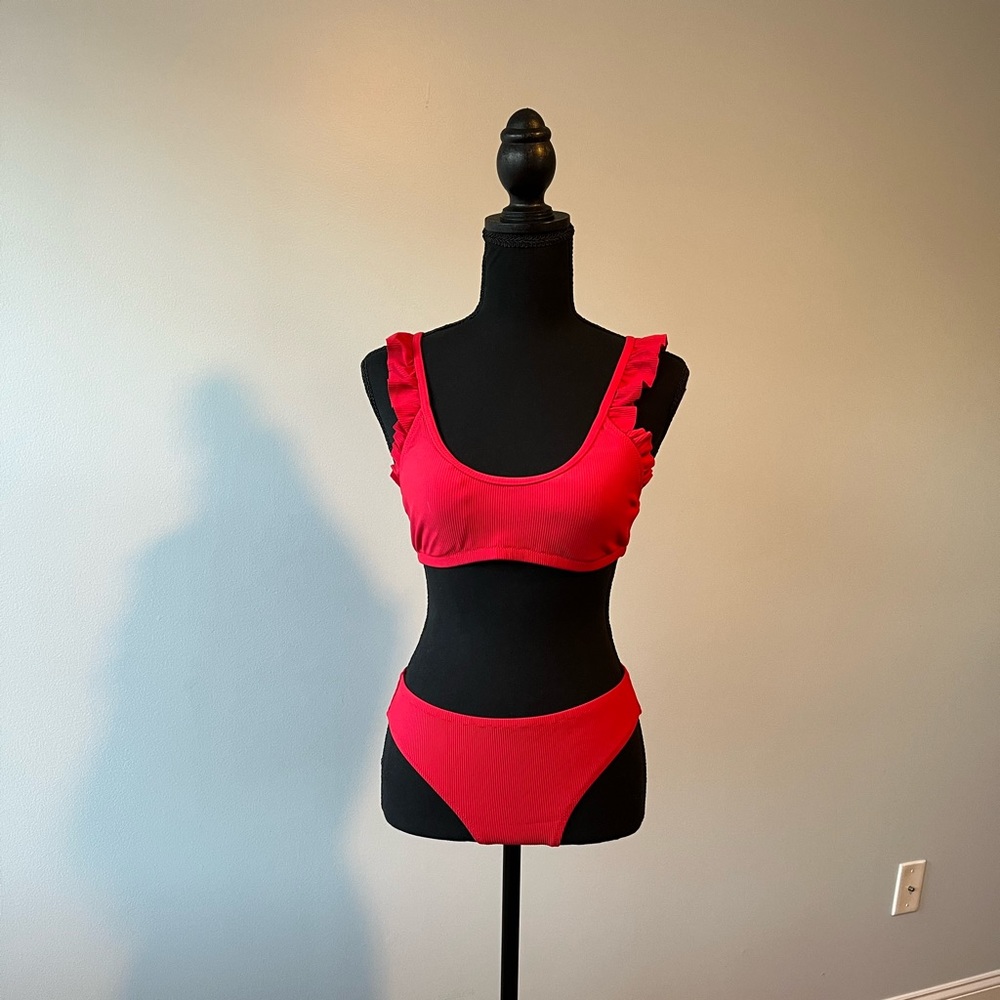 Swimwear Two Piece Ruffled Red Size M Charmo
